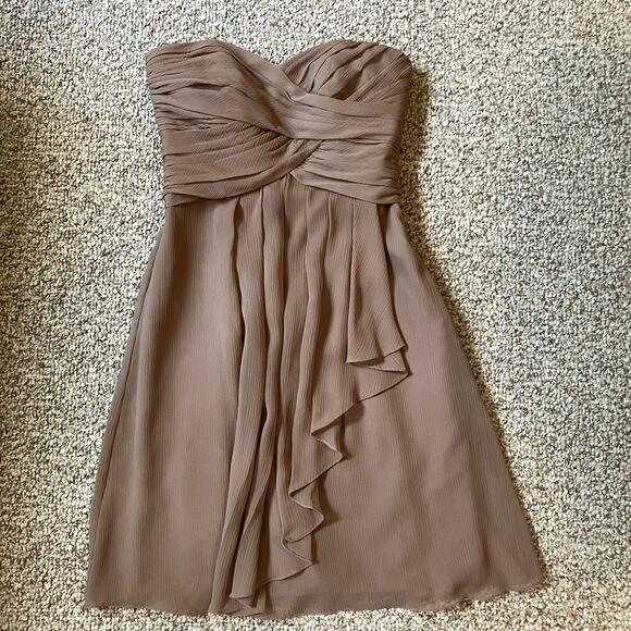 David's Bridal Dress Women 2 Brown Shift Short Strapless Zipper Lined Gathered - Picture 1 of 9